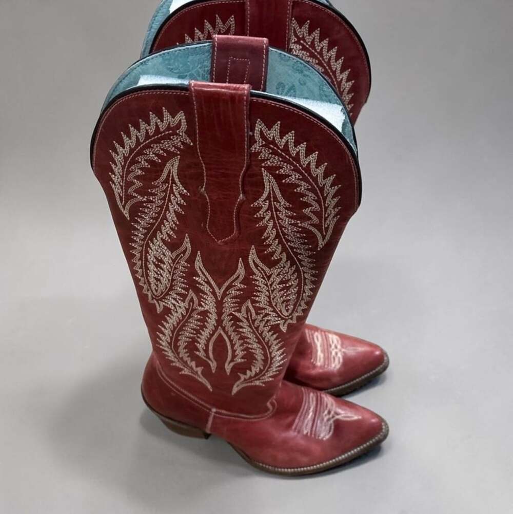 Corral E1318 Red Embroidery Tall Top Snip Toe Cowboy Boots size 8 M